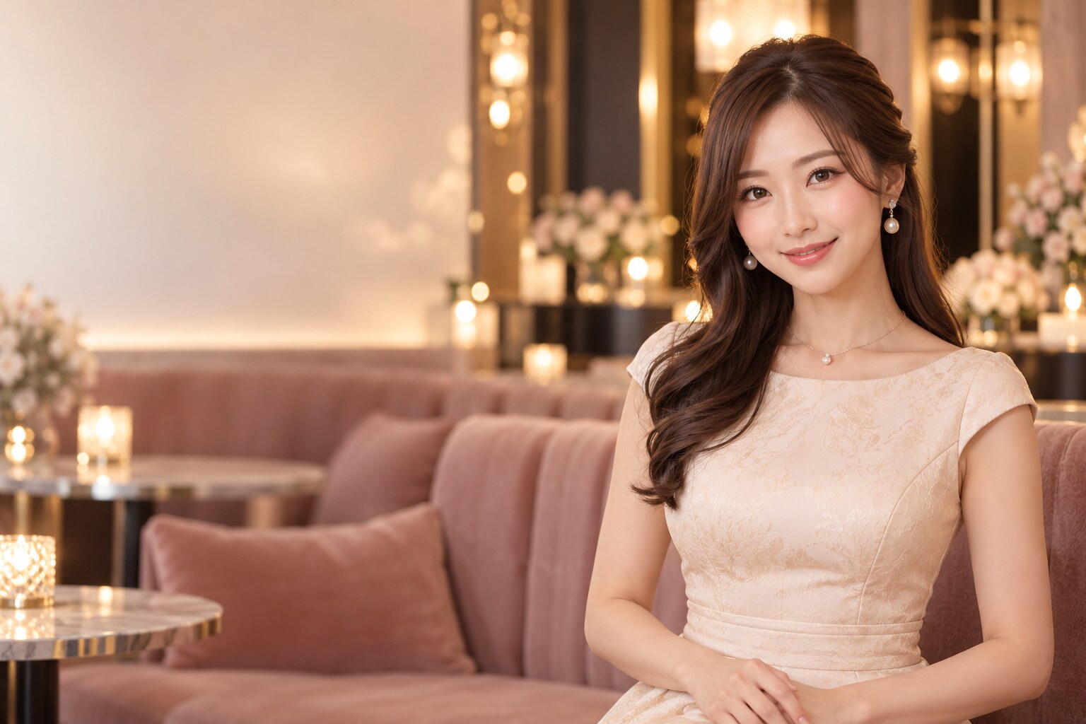 清楚な白いドレス姿の成人女性のイメージ写真